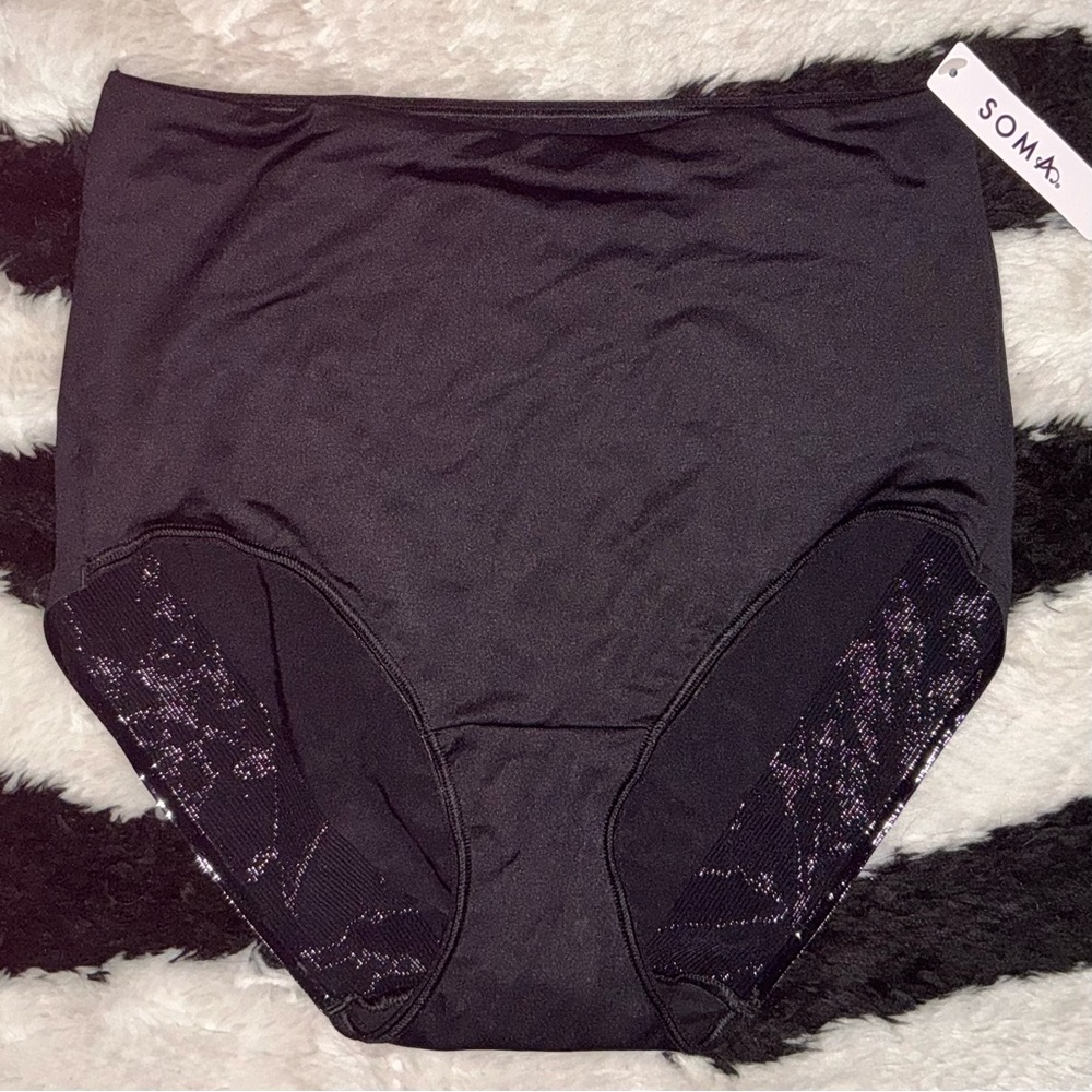 Soma Black High-Waist Brief with Lace Insets